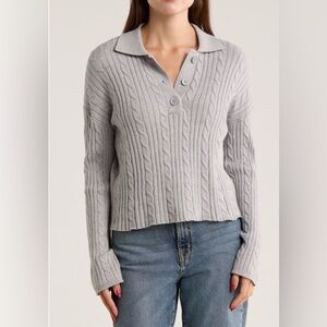 International Designer RDI Preppy Gray Cable Knit Sweater Women’s Size Medium